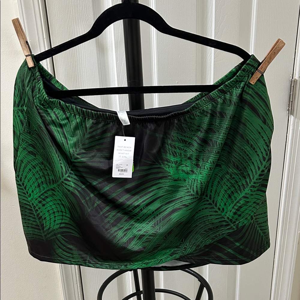 Lane Bryant Green and Black Tropical Print Swim Skirt
